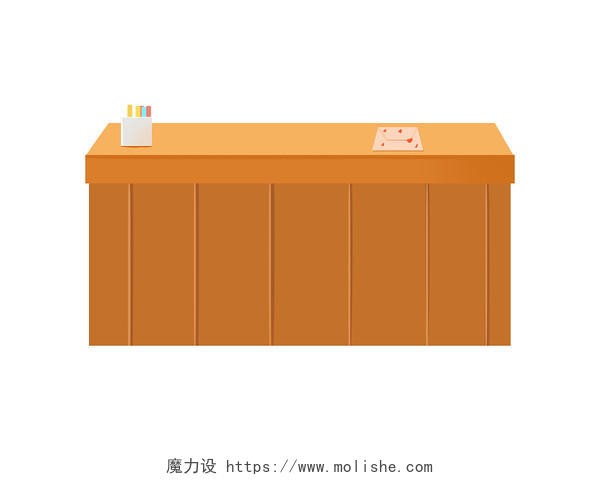 橙色手绘卡通讲台桌子上课教室元素PNG素材